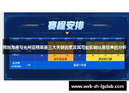 预测海港与光州亚精英赛三大关键因素及其可能影响比赛结果的分析 预测海港与光州亚精英赛三大关键因素及其可能影响比赛结果的分析